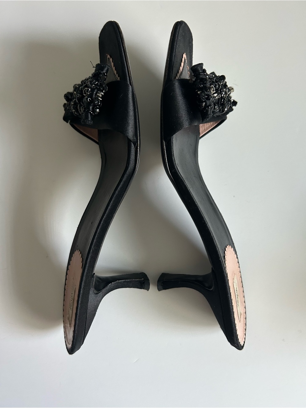 Vintage Prada Black Beaded Bow Slide Mule Kitten Heels Size EU 39.5 - Picture 13 of 13